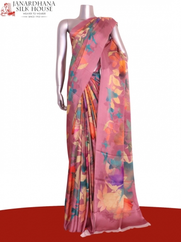 Designer Floral Pure Satin Crepe Silk Saree